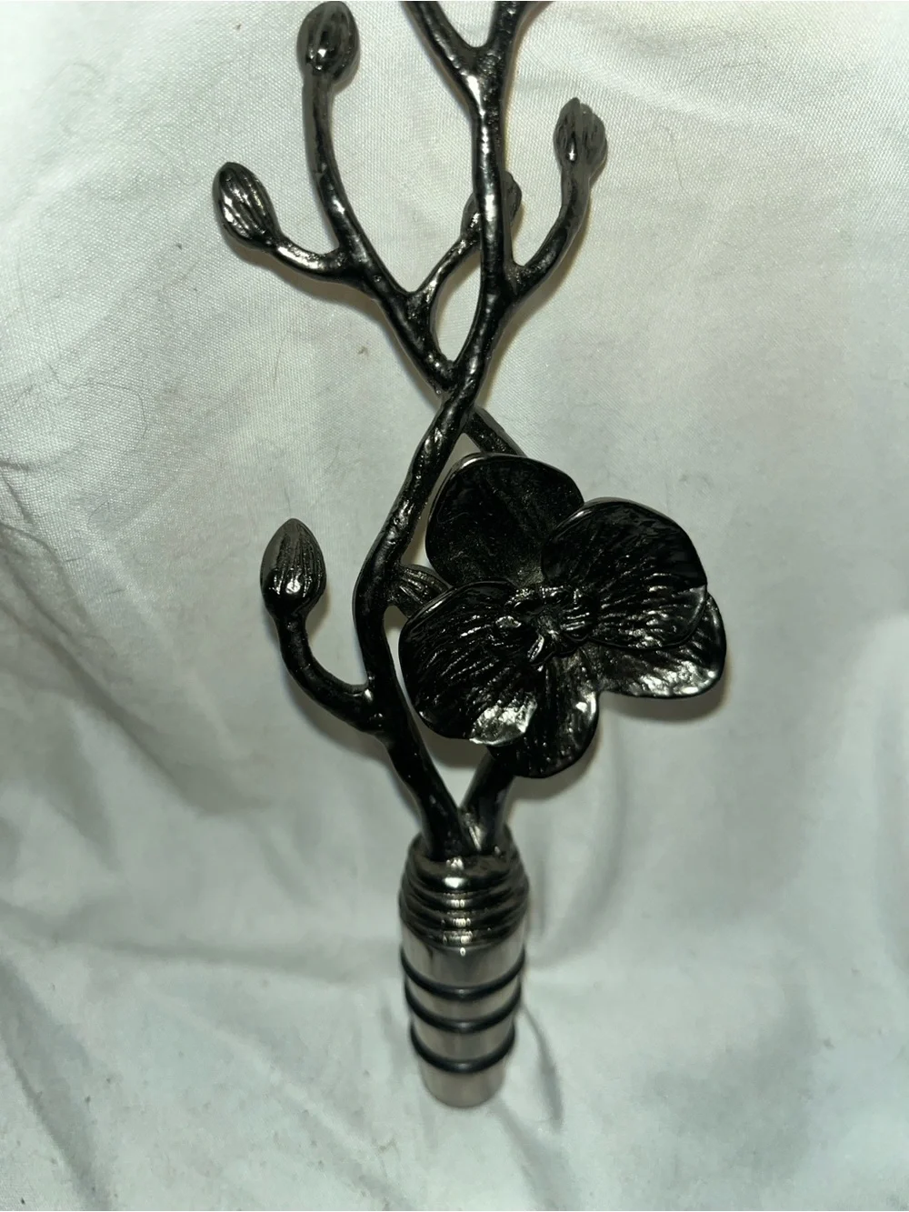 Wrought Metal Botanical Branch Wine Stopper with Leaf Accent